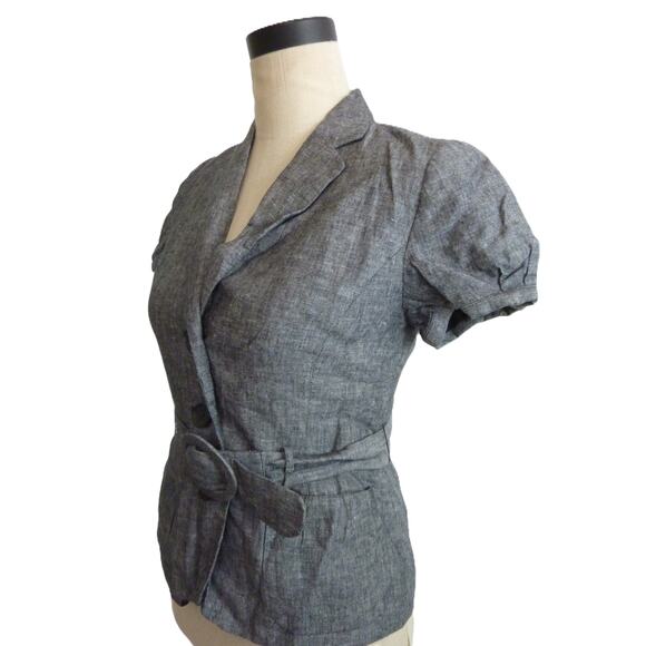 Banana Republic Blue Chambray Short Sleeve Blazer Jacket Petite 4P - Picture 4 of 6